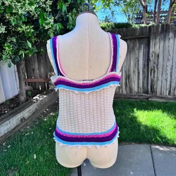 Marc New York Knit Cotton Tank Top Cream Boho Festival Women's Large - Picture 5 of 8